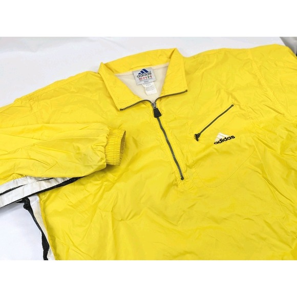 Vintage Adidas Jacket Mens LG Yellow Windbreaker Pullover Vented 3 Stripes Y2K - Picture 2 of 10